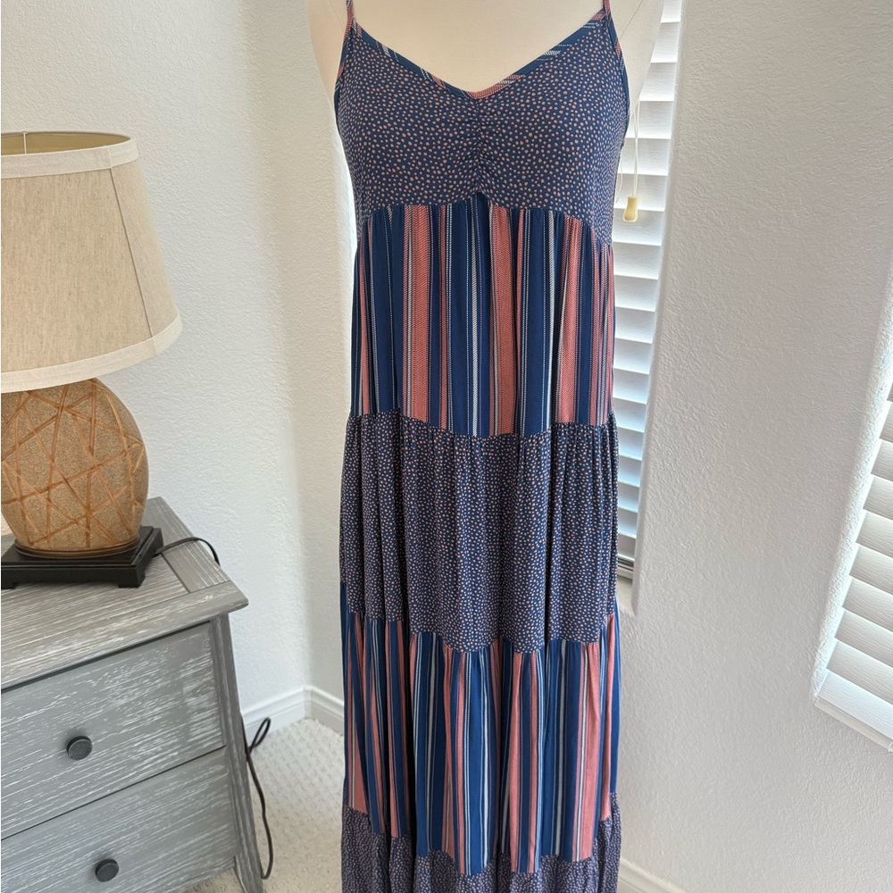 Chic Striped Maxi Dress in Blue and Pink